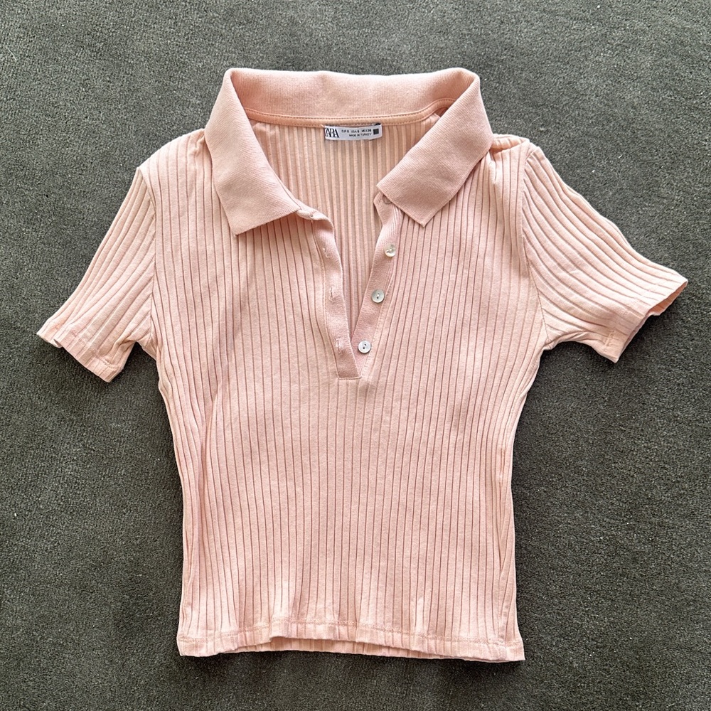 Zara Soft Pink Ribbed Knit Top
